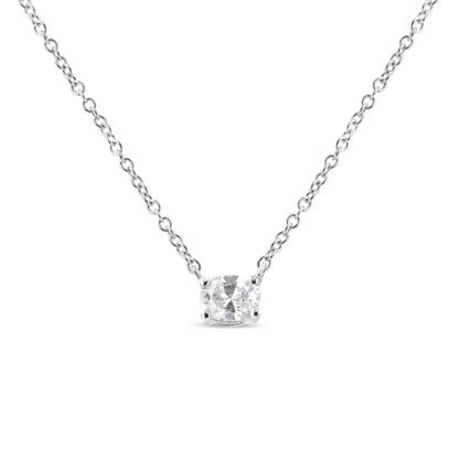 14k White Gold 1/5 Cttw Oval Shape Solitaire Diamond East West 18’’ Pendant Necklace (g-h Color Vs2-si1clarity)