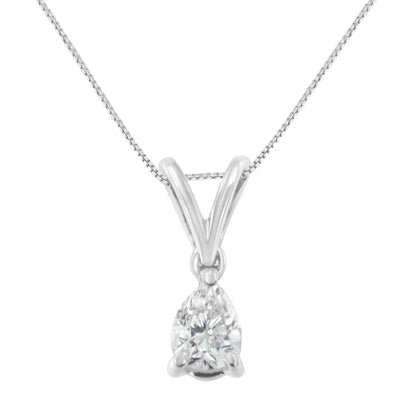 14k White Gold 1/5 Cttw Pear Diamond Solitaire Pendant Necklace (h-i S1-s12) - Fine Jewelry us Direct