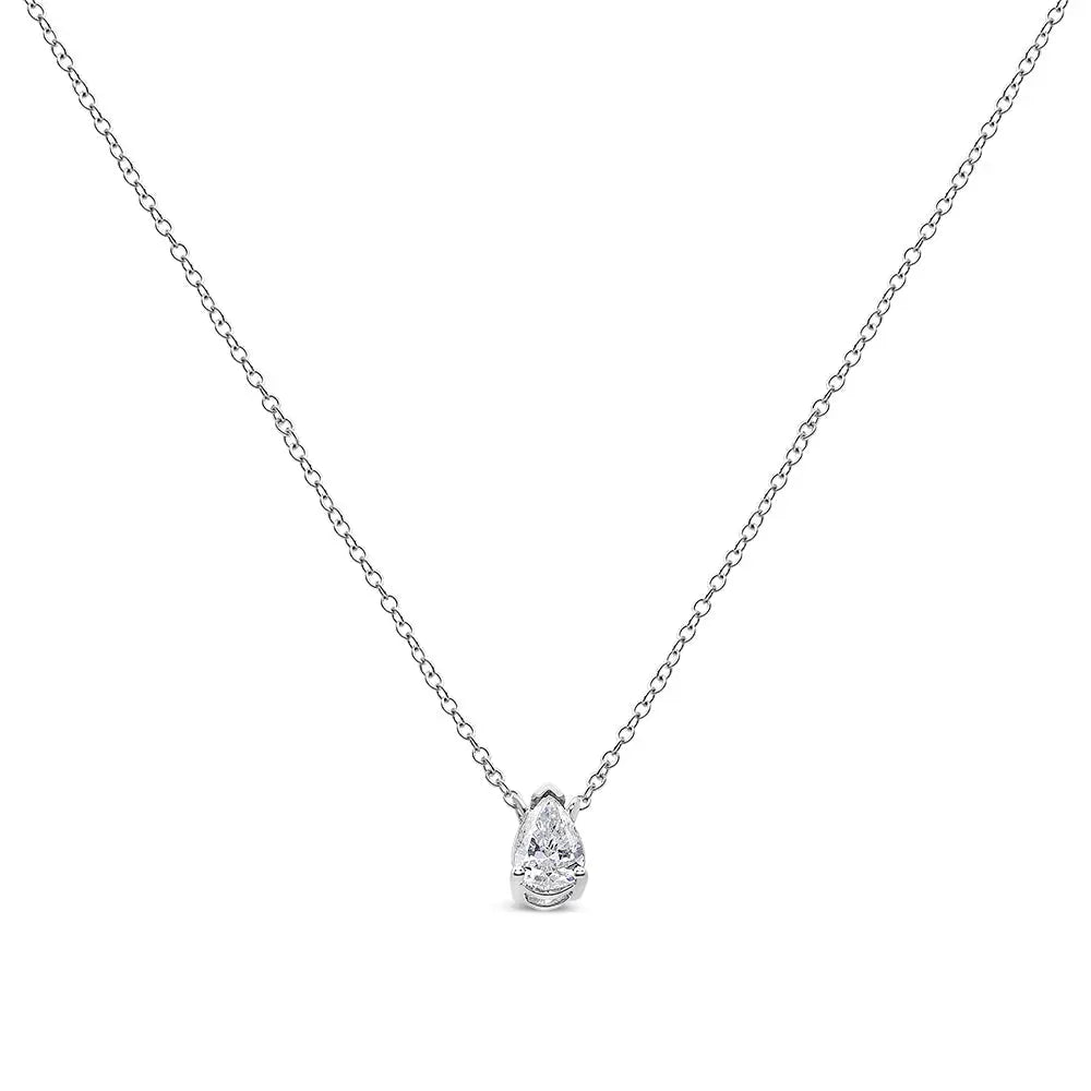 14k White Gold 1/5 Cttw Pear Shape Solitaire Diamond 18’’ Pendant Necklace (g-h Color Vs2-si1 Clarity) - Fine