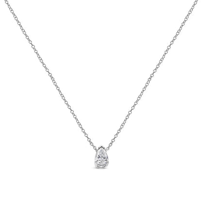 14k White Gold 1/5 Cttw Pear Shape Solitaire Diamond 18’’ Pendant Necklace (g-h Color Vs2-si1 Clarity) - Fine