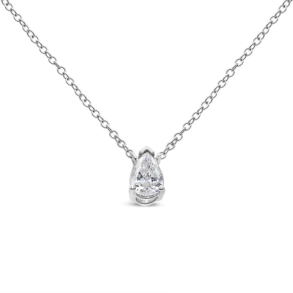 14k White Gold 1/5 Cttw Pear Shape Solitaire Diamond 18’’ Pendant Necklace (g-h Color Vs2-si1 Clarity) - Fine