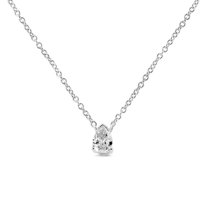 14k White Gold 1/5 Cttw Pear Shape Solitaire Diamond 18’’ Pendant Necklace (g-h Color Vs2-si1 Clarity) - Fine