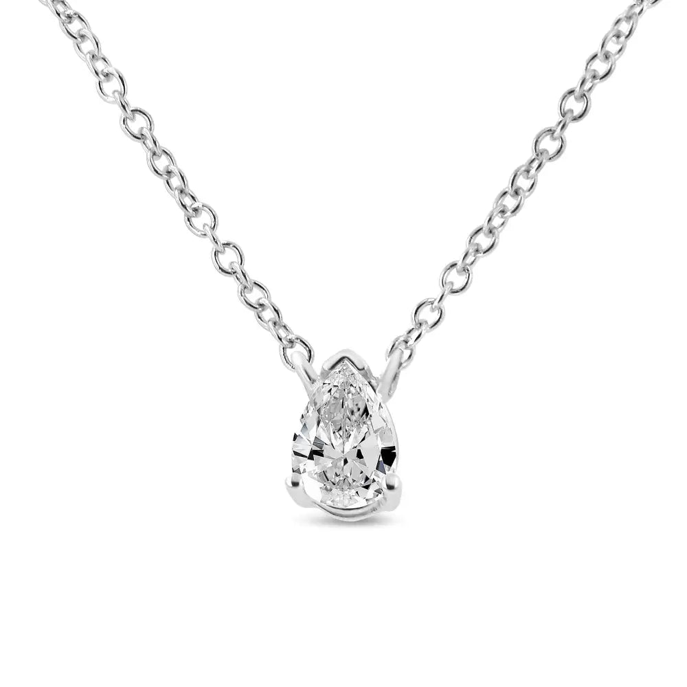 14k White Gold 1/5 Cttw Pear Shape Solitaire Diamond 18’’ Pendant Necklace (g-h Color Vs2-si1 Clarity) - Fine