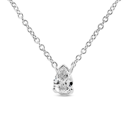 14k White Gold 1/5 Cttw Pear Shape Solitaire Diamond 18’’ Pendant Necklace (g-h Color Vs2-si1 Clarity) - Fine