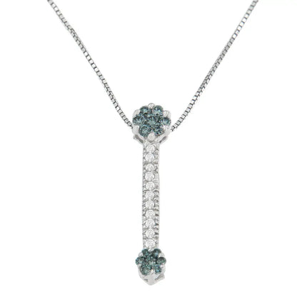 14k White Gold 1/5 Cttw Treated Blue Round Cut Diamond Drop Pendant Necklace (h-i I1-i2) - Fine Jewelry us Direct