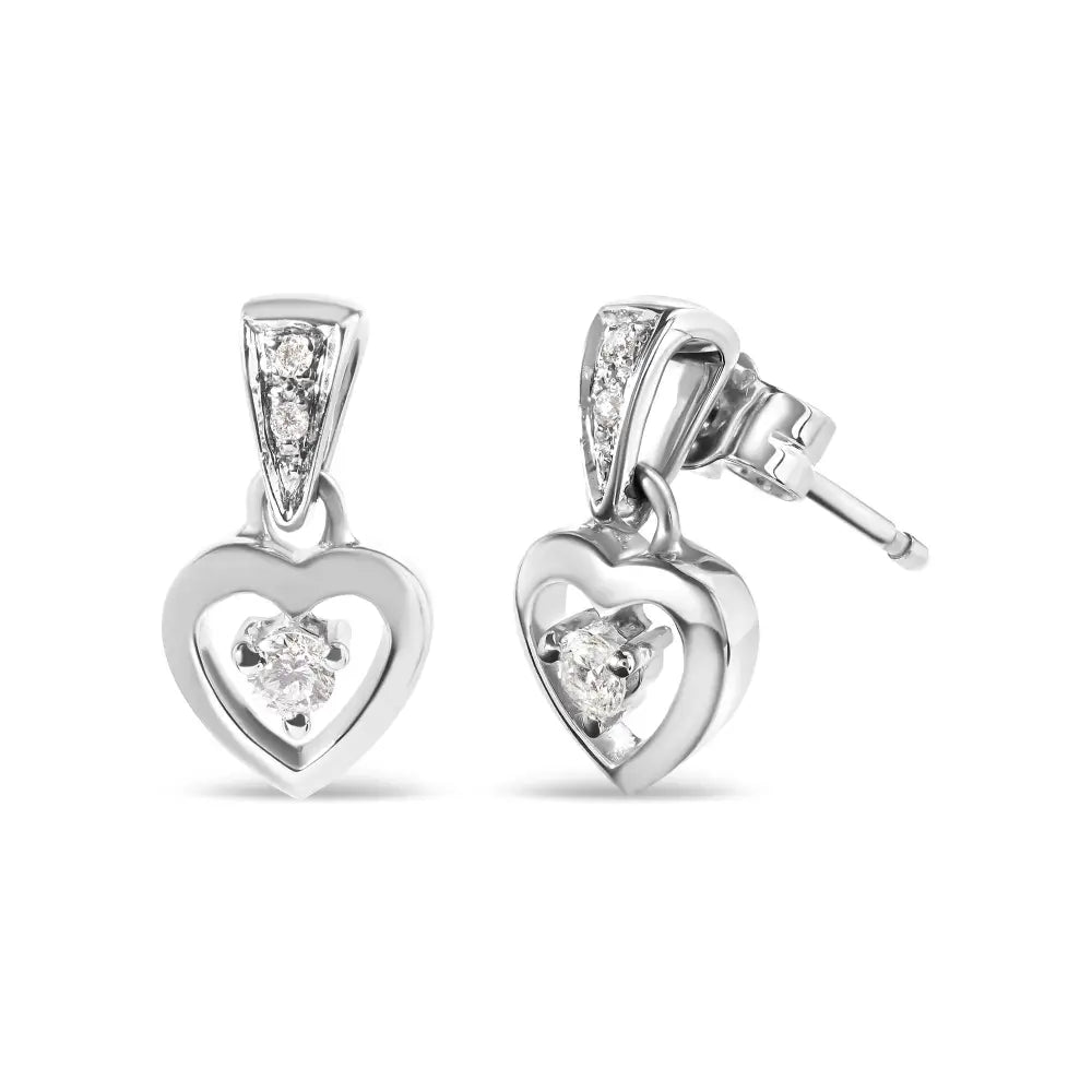 14k White Gold 1/6 Cttw Diamond Dangle Heart Stud Earrings (h-i Si2-i1) - Fine Jewelry us Direct