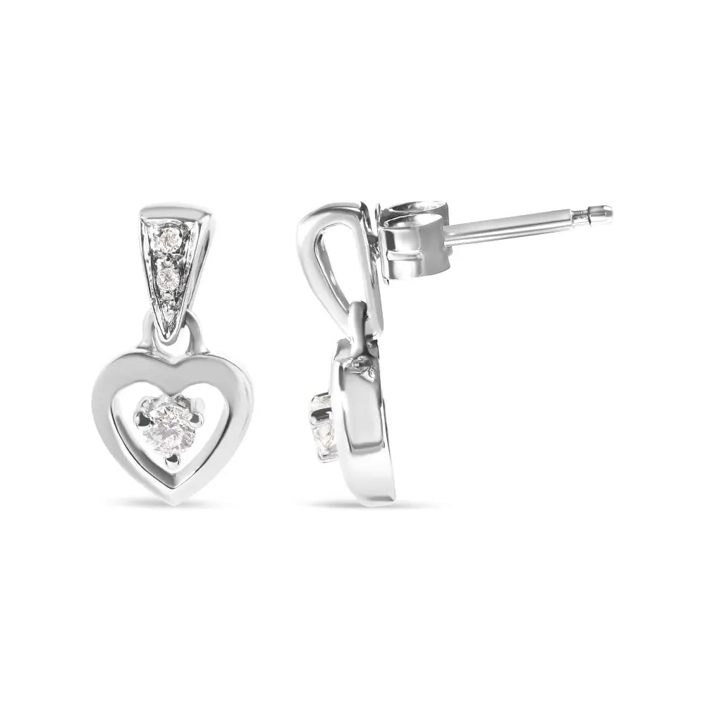 14k White Gold 1/6 Cttw Diamond Dangle Heart Stud Earrings (h-i Si2-i1) - Fine Jewelry us Direct