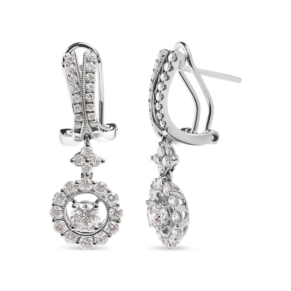 14k White Gold 1 7/8 Cttw Diamond Drop and Dangle Halo Earring with Omega Back (f-g Color Vs2-si1) - Fine Jewelry