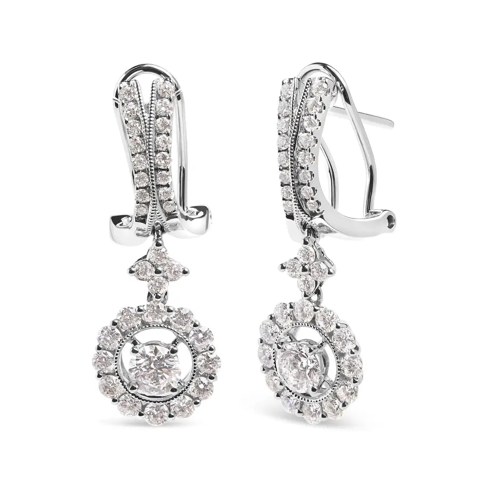 14k White Gold 1 7/8 Cttw Diamond Drop and Dangle Halo Earring with Omega Back (f-g Color Vs2-si1) - Fine Jewelry