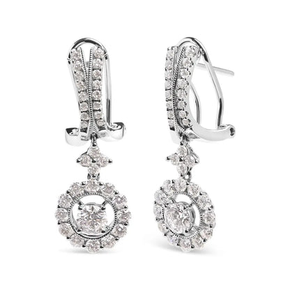 14k White Gold 1 7/8 Cttw Diamond Drop and Dangle Halo Earring with Omega Back (f-g Color Vs2-si1) - Fine Jewelry