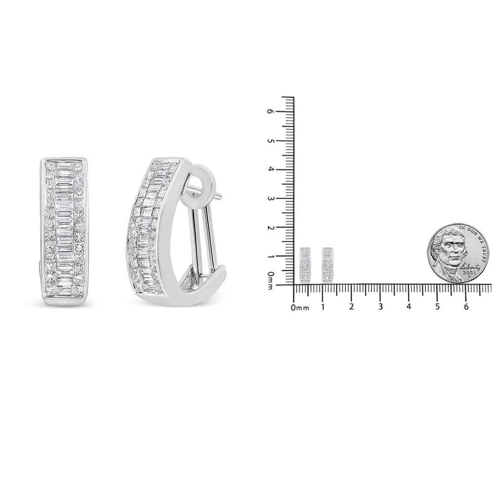 14k White Gold 1 7/8 Cttw Invisible and Channel Set Diamond Omega Huggy Hoop Earrings (g-h Color Si1-si2 Clarity)