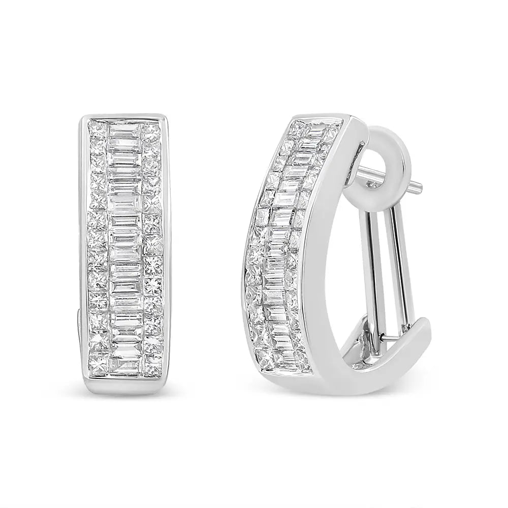 14k White Gold 1 7/8 Cttw Invisible and Channel Set Diamond Omega Huggy Hoop Earrings (g-h Color Si1-si2 Clarity)