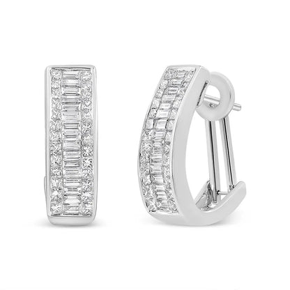 14k White Gold 1 7/8 Cttw Invisible and Channel Set Diamond Omega Huggy Hoop Earrings (g-h Color Si1-si2 Clarity)