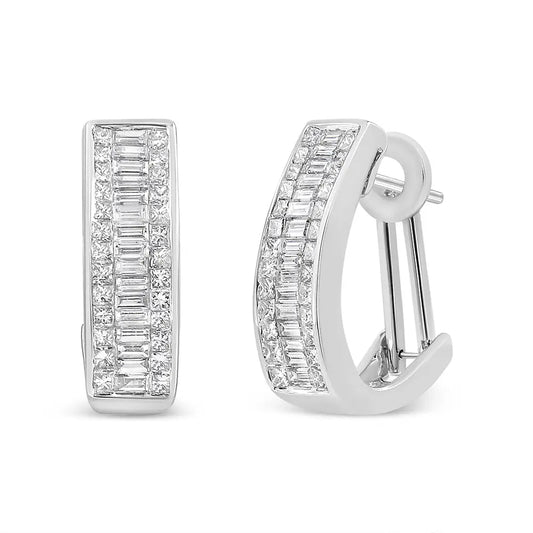 14k White Gold 1 7/8 Cttw Invisible and Channel Set Diamond Omega Huggy Hoop Earrings (g-h Color Si1-si2 Clarity)