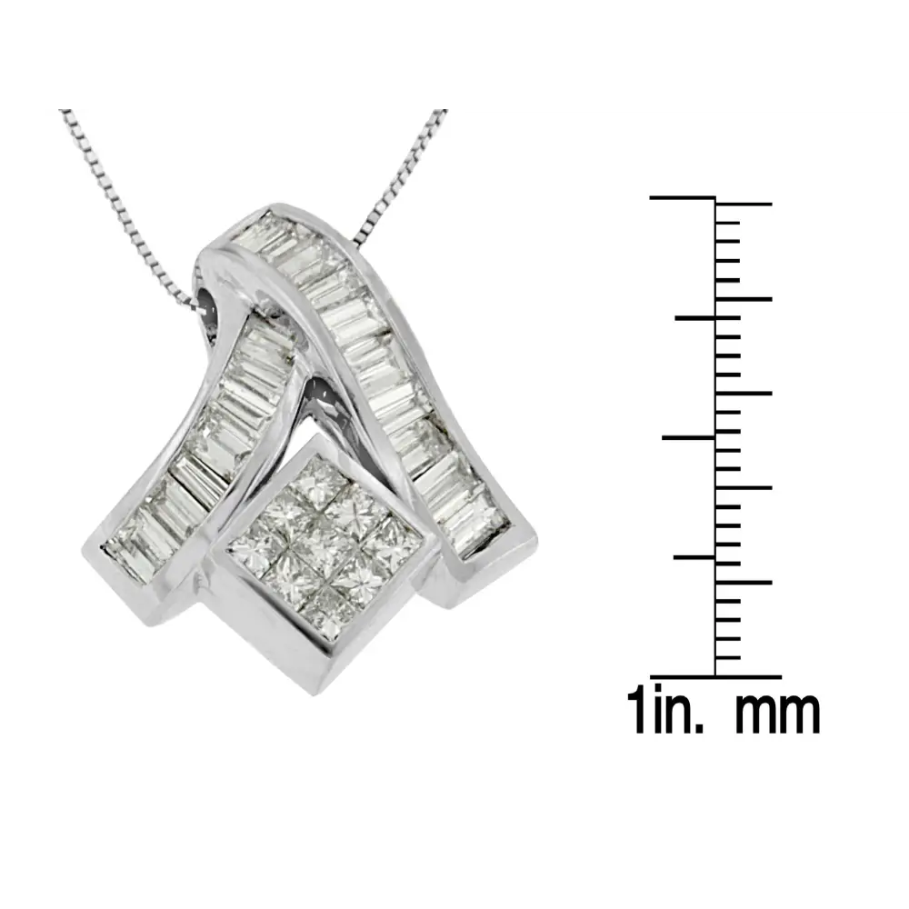 14k White Gold 1 7/8 Cttw Princess and Baguette Cut Mixed Geometry Diamond Pendant Necklace (g-h Si1-si2) - Fine