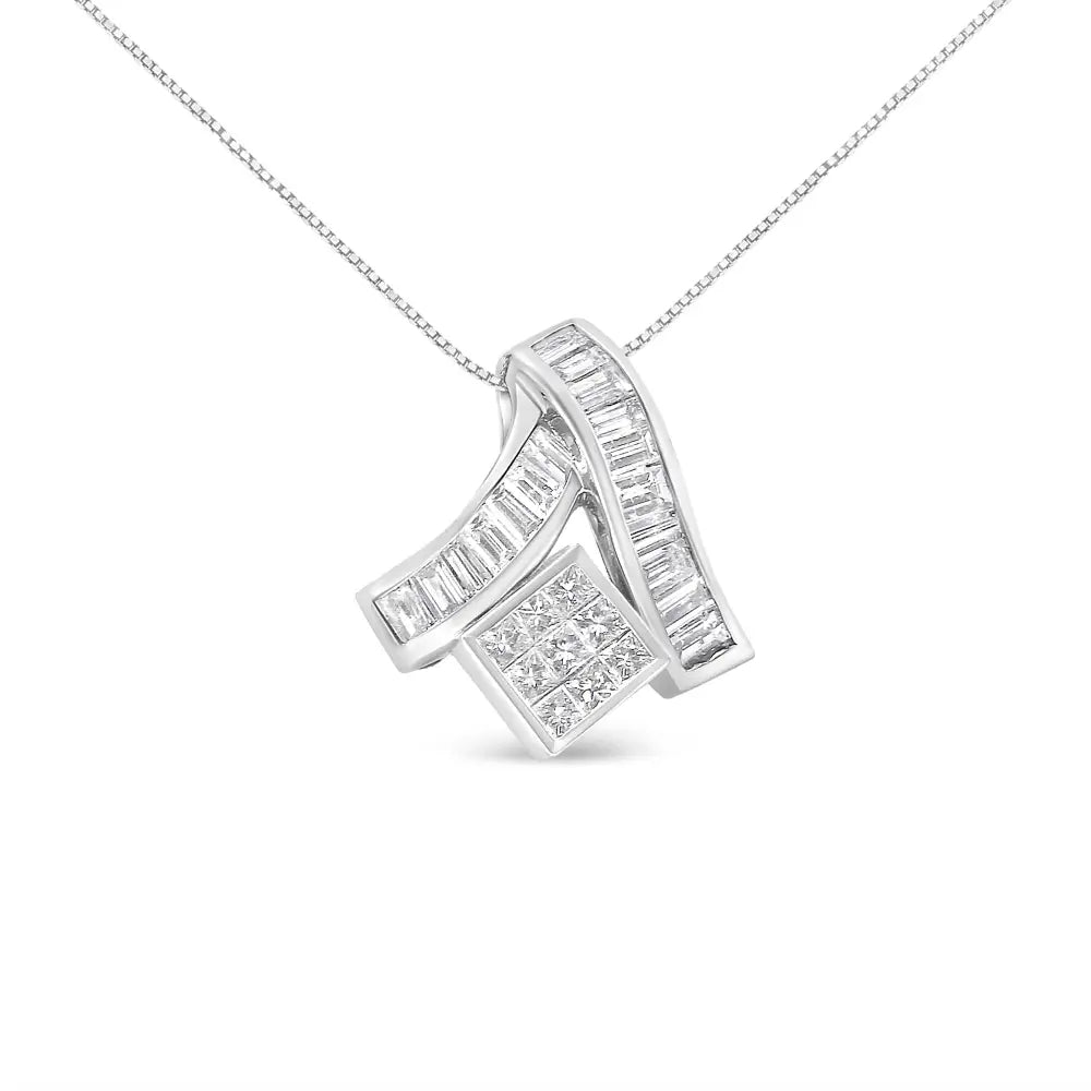 14k White Gold 1 7/8 Cttw Princess and Baguette Cut Mixed Geometry Diamond Pendant Necklace (g-h Si1-si2) - Fine