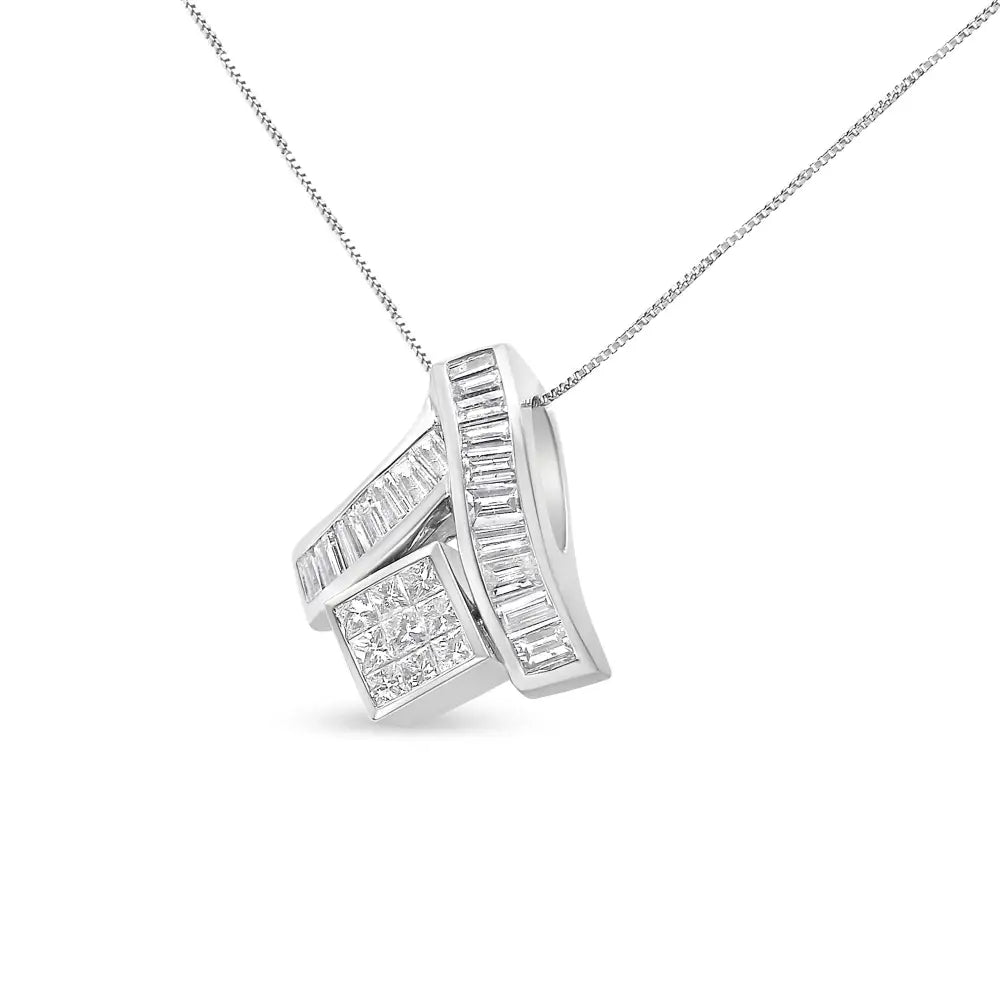 14k White Gold 1 7/8 Cttw Princess and Baguette Cut Mixed Geometry Diamond Pendant Necklace (g-h Si1-si2) - Fine