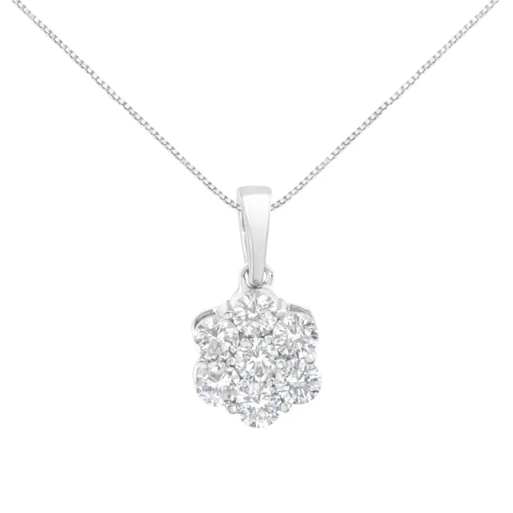 14k White Gold 1 Cttw Brilliant Round-cut Diamond 7 Stone Flower 18’’ Pendant Necklace (f-g Color Vs1-vs2 Clarity)