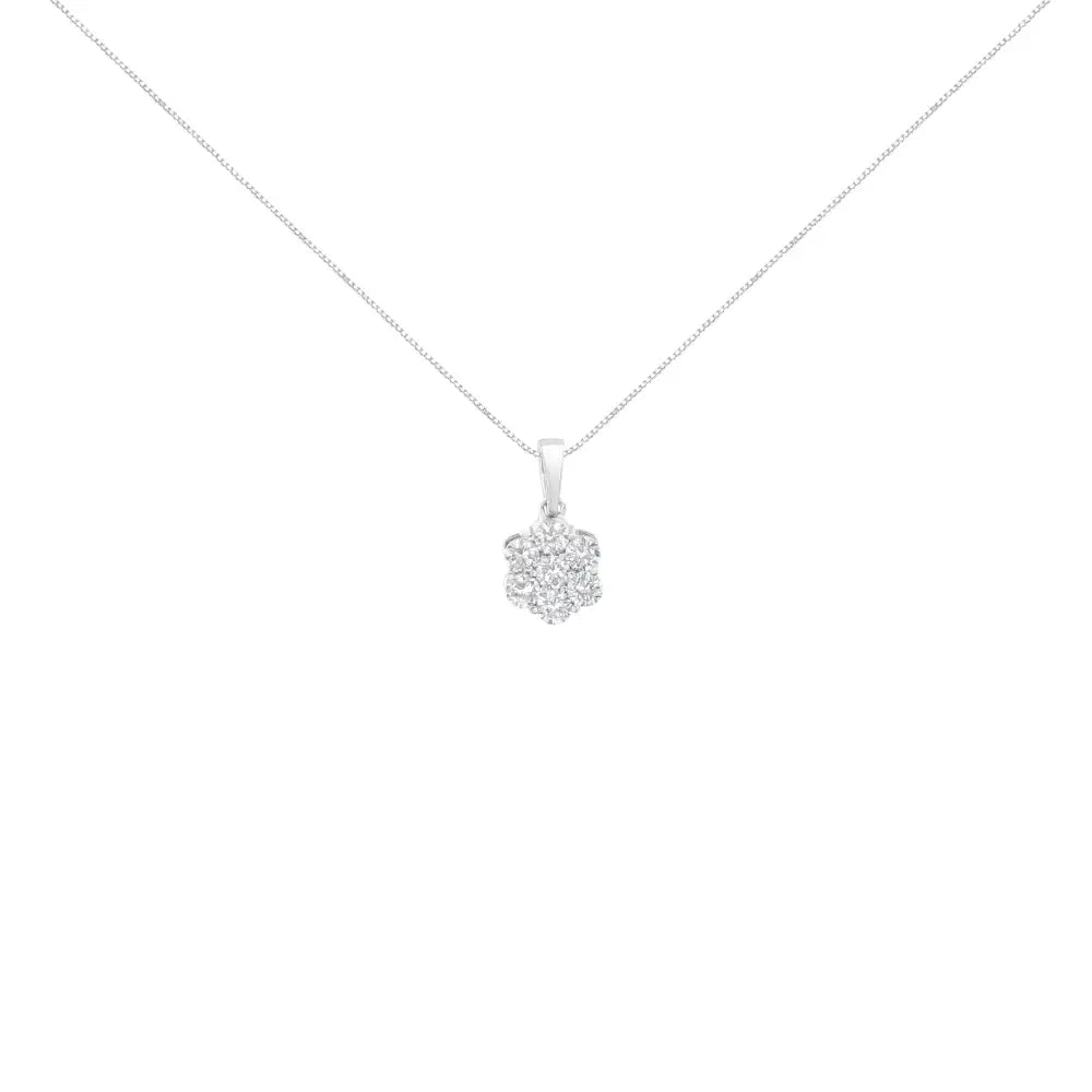 14k White Gold 1 Cttw Brilliant Round-cut Diamond 7 Stone Flower 18’’ Pendant Necklace (f-g Color Vs1-vs2 Clarity)