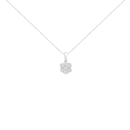 14k White Gold 1 Cttw Brilliant Round-cut Diamond 7 Stone Flower 18’’ Pendant Necklace (f-g Color Vs1-vs2 Clarity)