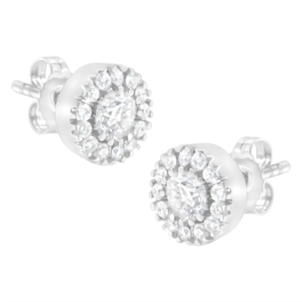 14k White Gold 1 Cttw Diamond Halo Stud Earrings (i-j Clarity I1-i2 Color) - Fine Jewelry us Direct