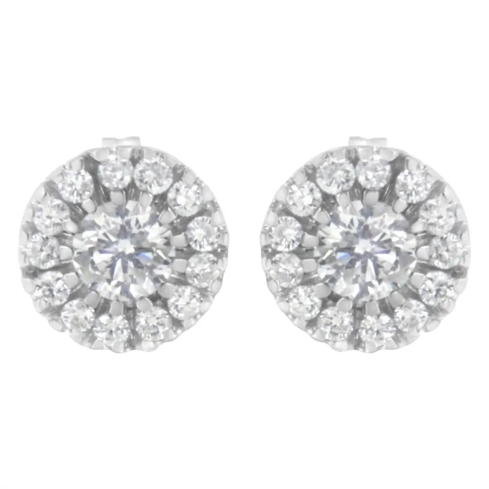 14k White Gold 1 Cttw Diamond Halo Stud Earrings (i-j Clarity I1-i2 Color) - Fine Jewelry us Direct