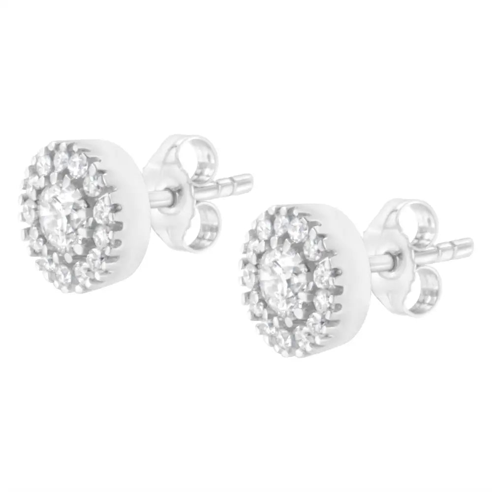 14k White Gold 1 Cttw Diamond Halo Stud Earrings (i-j Clarity I1-i2 Color) - Fine Jewelry us Direct