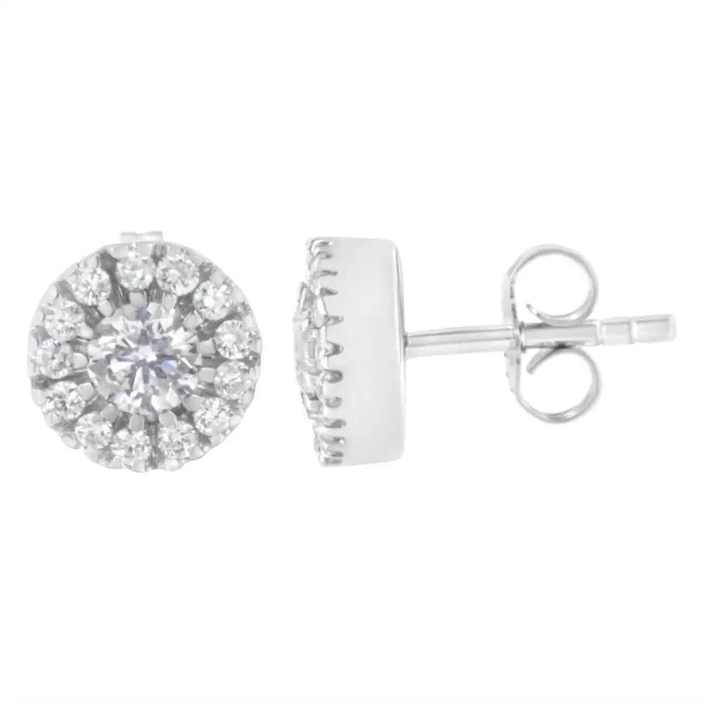 14k White Gold 1 Cttw Diamond Halo Stud Earrings (i-j Clarity I1-i2 Color) - Fine Jewelry us Direct