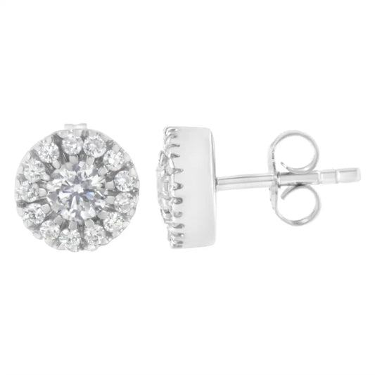 14k White Gold 1 Cttw Diamond Halo Stud Earrings (i-j Clarity I1-i2 Color) - Fine Jewelry us Direct