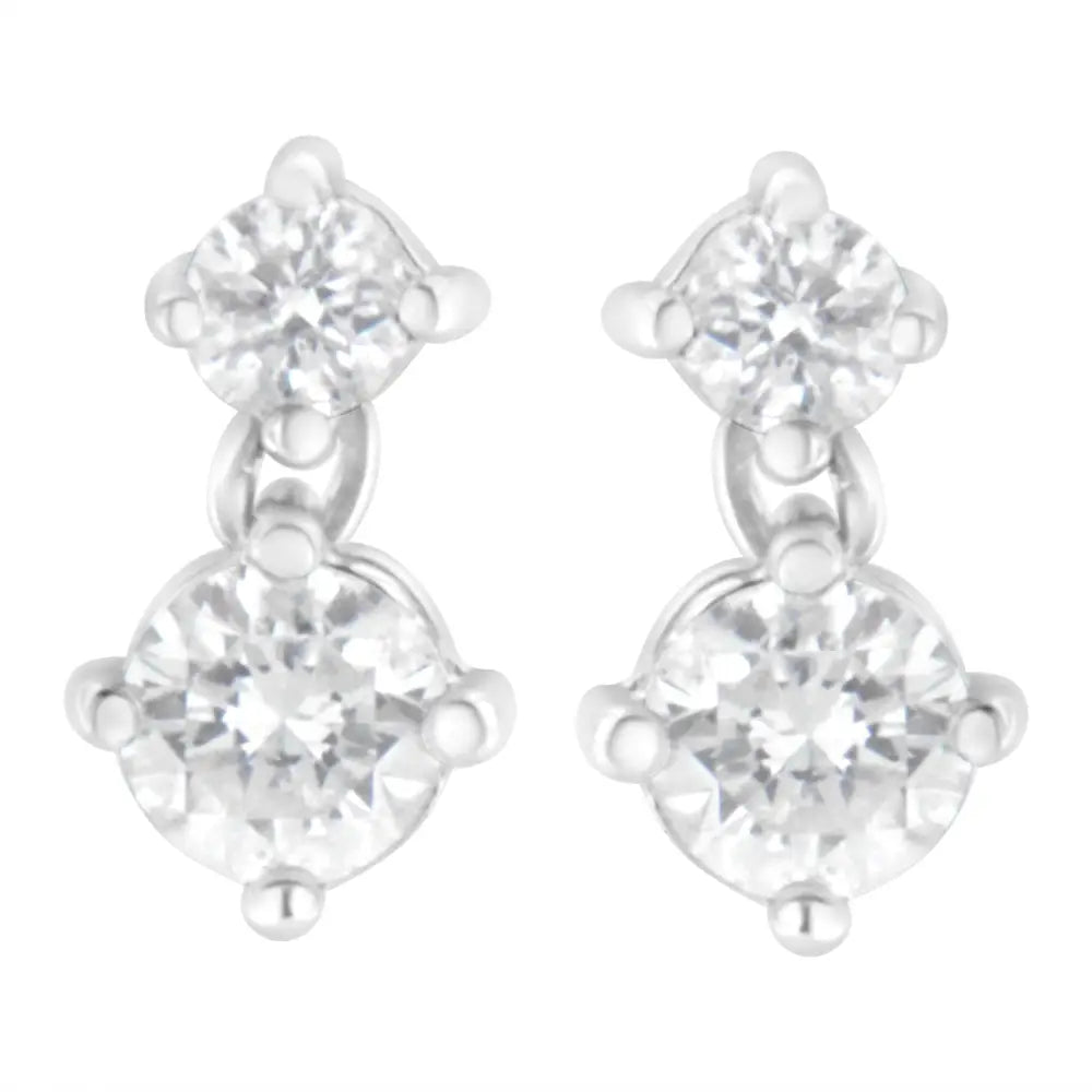 14k White Gold 1 Cttw Double Diamond Stud Earrings (h-i Clarity Si2-i1 Color) - Fine Jewelry us Direct