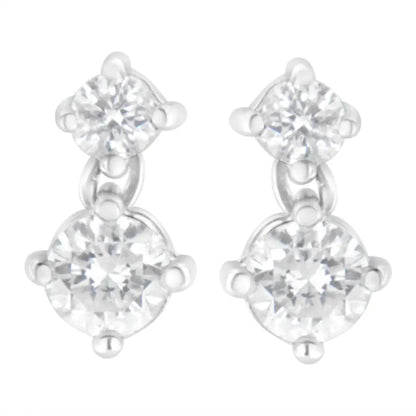 14k White Gold 1 Cttw Double Diamond Stud Earrings (h-i Clarity Si2-i1 Color) - Fine Jewelry us Direct