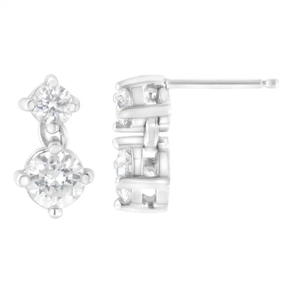 14k White Gold 1 Cttw Double Diamond Stud Earrings (h-i Clarity Si2-i1 Color) - Fine Jewelry us Direct