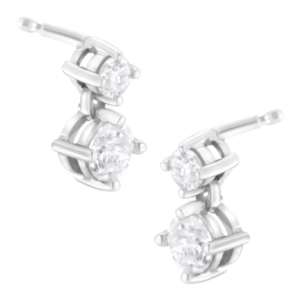 14k White Gold 1 Cttw Double Diamond Stud Earrings (h-i Clarity Si2-i1 Color) - Fine Jewelry us Direct