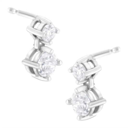 14k White Gold 1 Cttw Double Diamond Stud Earrings (h-i Clarity Si2-i1 Color) - Fine Jewelry us Direct