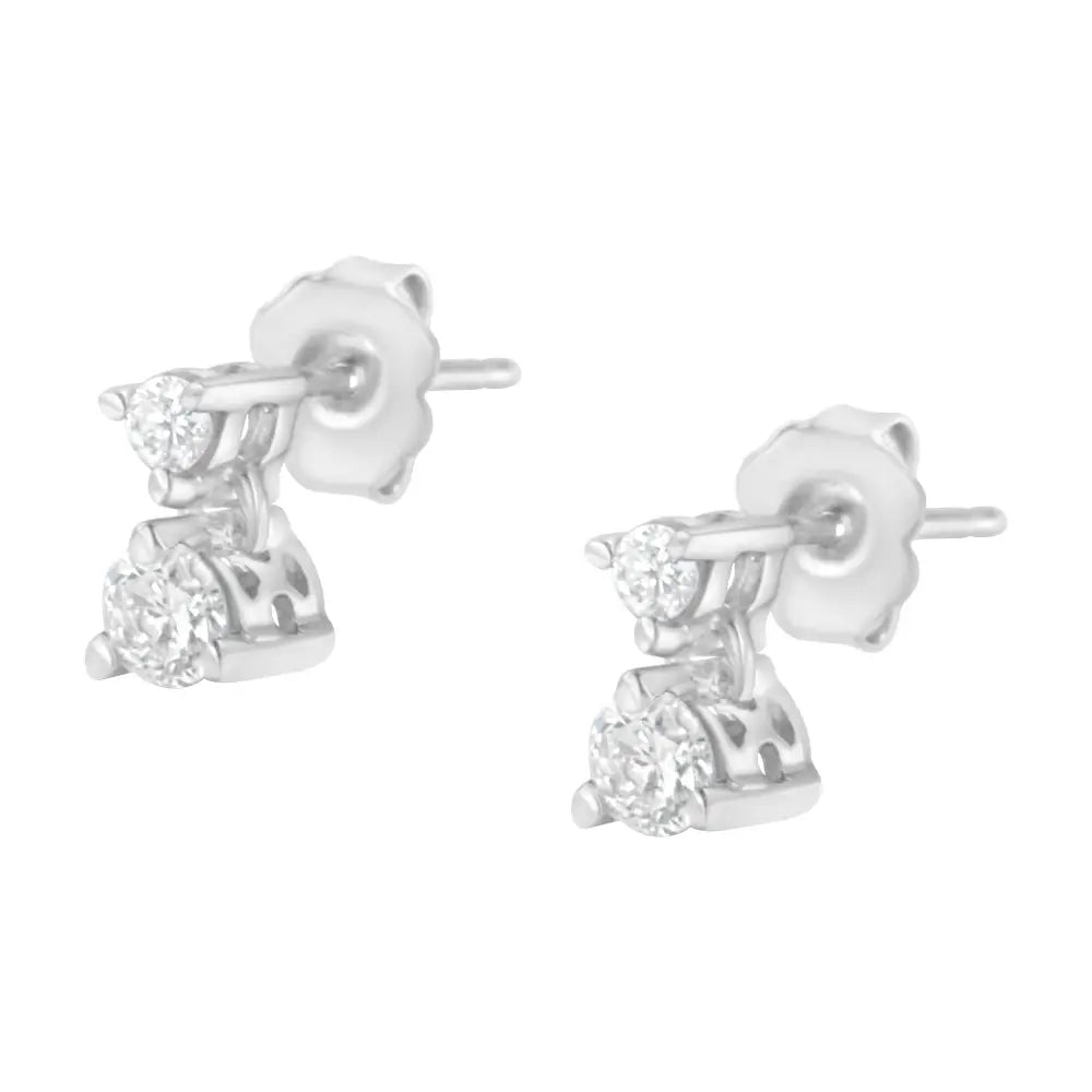 14k White Gold 1 Cttw Double Diamond Stud Earrings (i-j Clarity I2-i3 Color) - Fine Jewelry us Direct