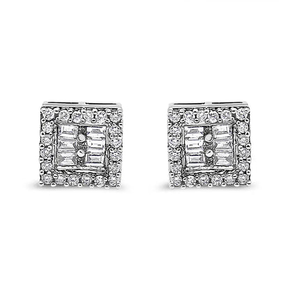 14k White Gold 1 Cttw Round and Baguette Diamond Stud Earrings (h-i Si1-si2) - Fine Jewelry us Direct