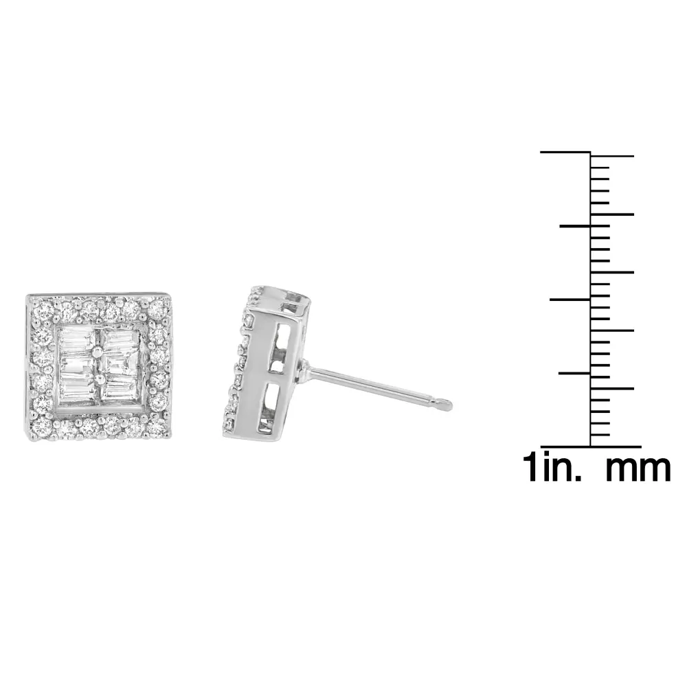 14k White Gold 1 Cttw Round and Baguette Diamond Stud Earrings (h-i Si1-si2) - Fine Jewelry us Direct