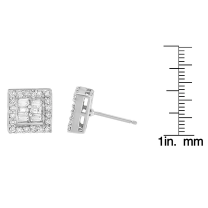 14k White Gold 1 Cttw Round and Baguette Diamond Stud Earrings (h-i Si1-si2) - Fine Jewelry us Direct