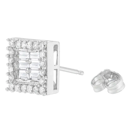 14k White Gold 1 Cttw Round and Baguette Diamond Stud Earrings (h-i Si1-si2) - Fine Jewelry us Direct