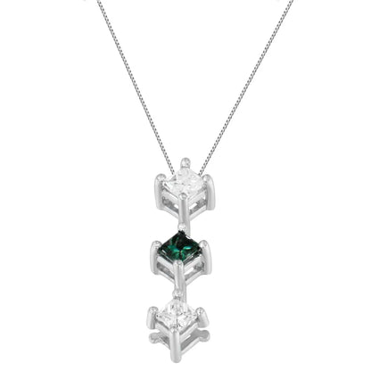 14k White Gold 1 Cttw Treated Blue and Princess Cut Diamond Pendant Necklace (h-i I1-i2) - Fine Jewelry us Direct