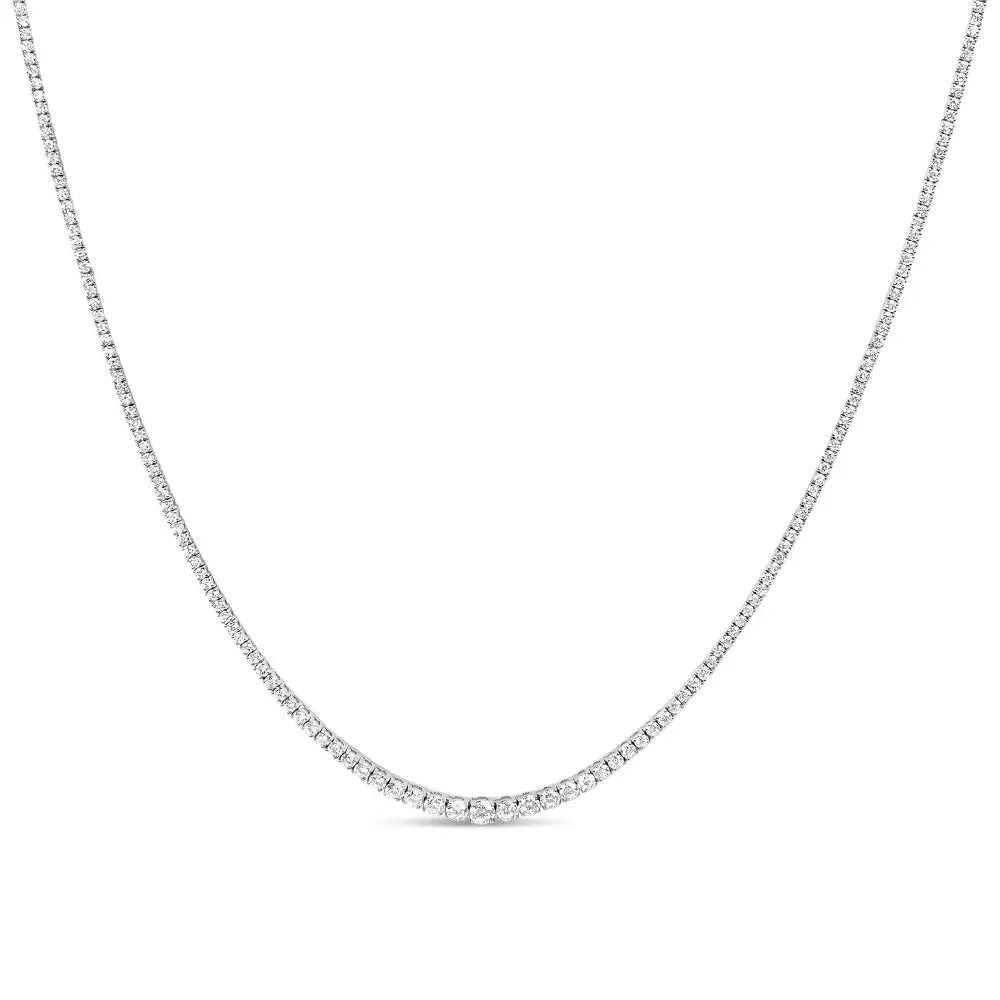 14k White Gold 10.0 Cttw Graduated Lab-grown Diamond Tennis Necklace (f-g Color Vs2-si1) - 18’’ Inches - Fine