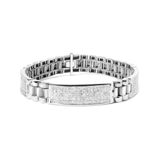 14k White Gold 12.0 Cttw Men’s Invisible Set Princess Diamond Tennis Bracelet (g-h Color Vs1-vs2 Clarity) - Size