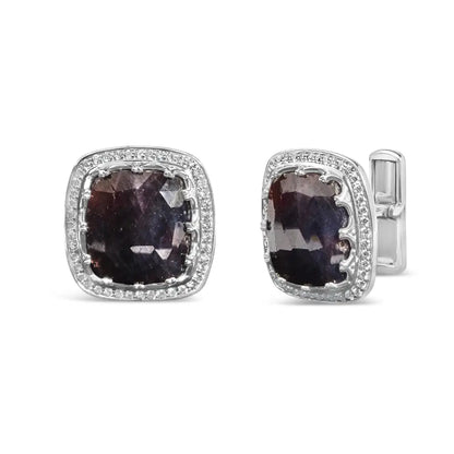 14k White Gold 15x15 Dark Purple Sapphire and 4/5 Cttw Diamond Halo Cufflinks (f-g Color Vs1-vs2 Clarity) - Fine