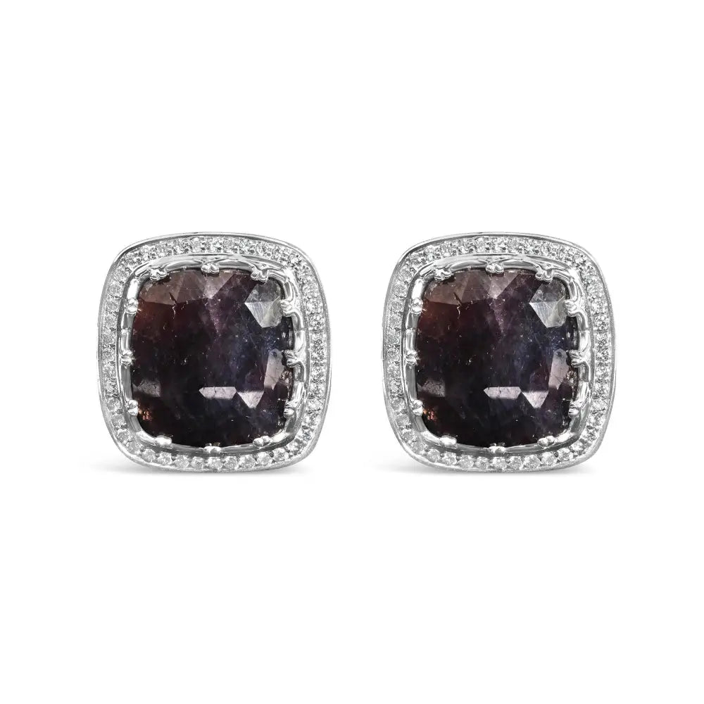 14k White Gold 15x15 Dark Purple Sapphire and 4/5 Cttw Diamond Halo Cufflinks (f-g Color Vs1-vs2 Clarity) - Fine