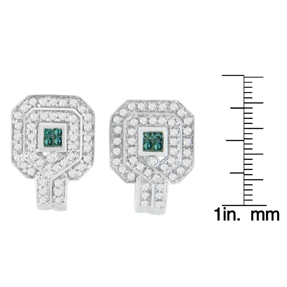 14k White Gold 1ct. Tdw Round and Princess-cut Treated Blue Diamond Earrings (h-i,si1-si2) - Fine Jewelry us Direct