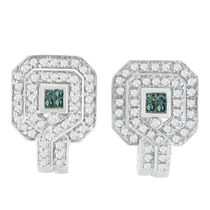 14k White Gold 1ct. Tdw Round and Princess-cut Treated Blue Diamond Earrings (h-i,si1-si2) - Fine Jewelry us Direct