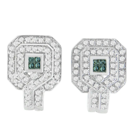 14k White Gold 1ct. Tdw Round and Princess-cut Treated Blue Diamond Earrings (h-i,si1-si2) - Fine Jewelry us Direct