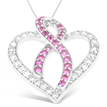 14k White Gold 1ct. Tgw Diamond and Pink Sapphire Gemstone Pendant Necklace (g-h Si2-i1) - Fine Jewelry us Direct