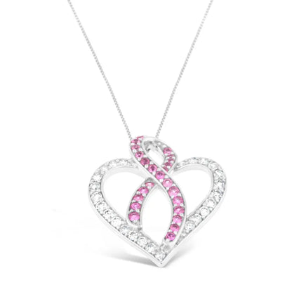 14k White Gold 1ct. Tgw Diamond and Pink Sapphire Gemstone Pendant Necklace (g-h Si2-i1) - Fine Jewelry us Direct