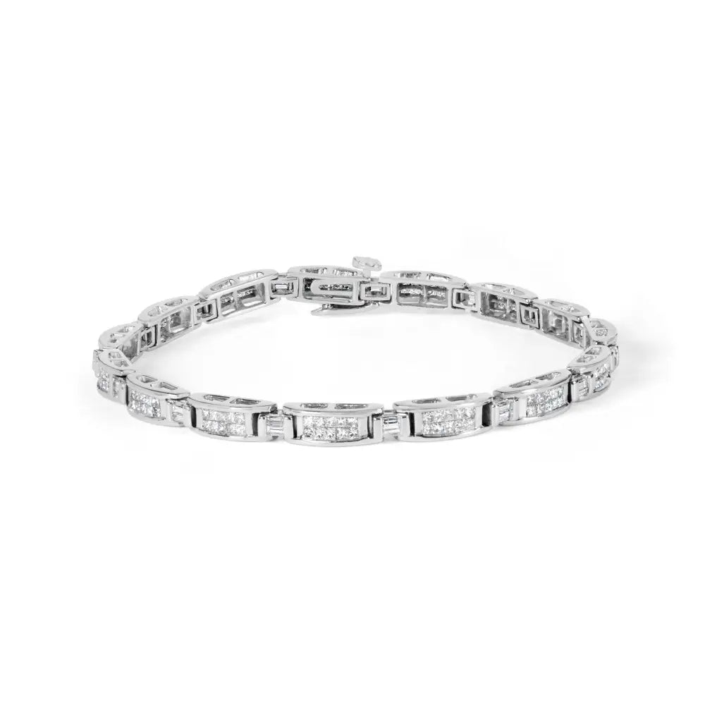 14k White Gold 2.0 Cttw Baguette and Princess-cut Diamond Tennis Bracelet (h-i Color Si1-si2 Clarity) - 7’’ - Fine